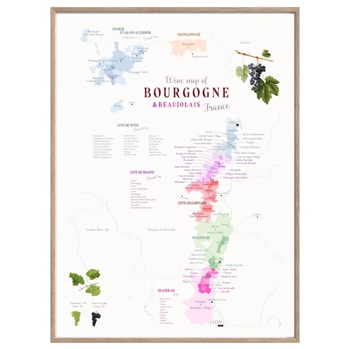plakat BOURGOGNE i BEAUJOLAIS FRANCJA region winiarski 40x50cm
