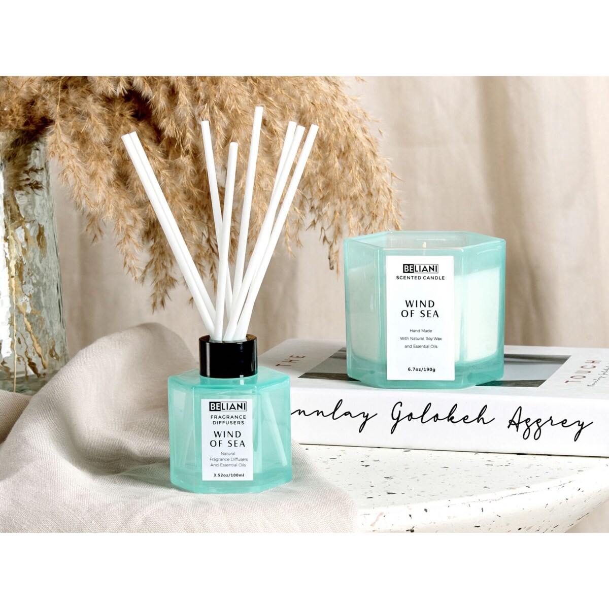 Zestaw zapachowy świeca sojowa i dyfuzor z patyczkami morska bryza CLASSY TINT