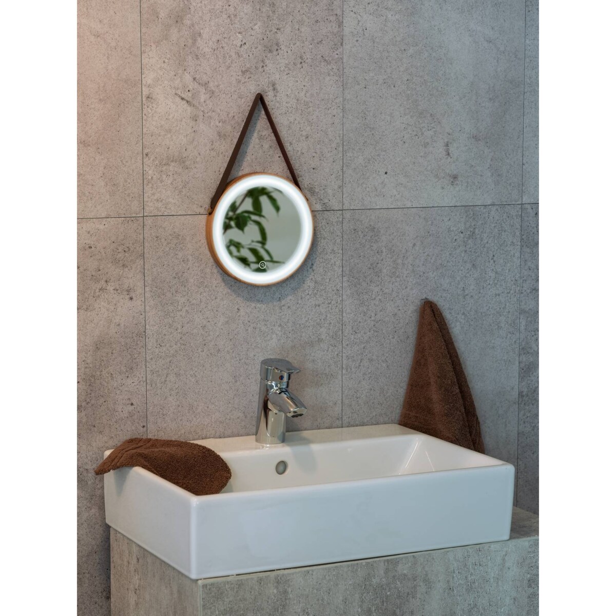 Bambusowe lustro na pasku, Ø 20,5 cm, WENKO