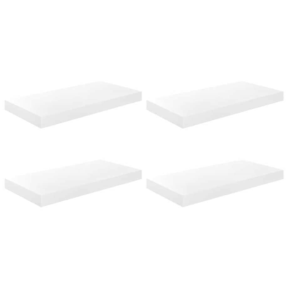 vidaXL Półki ścienne, 4 szt., wysoki połysk, białe, 50x23x3,8 cm, MDF