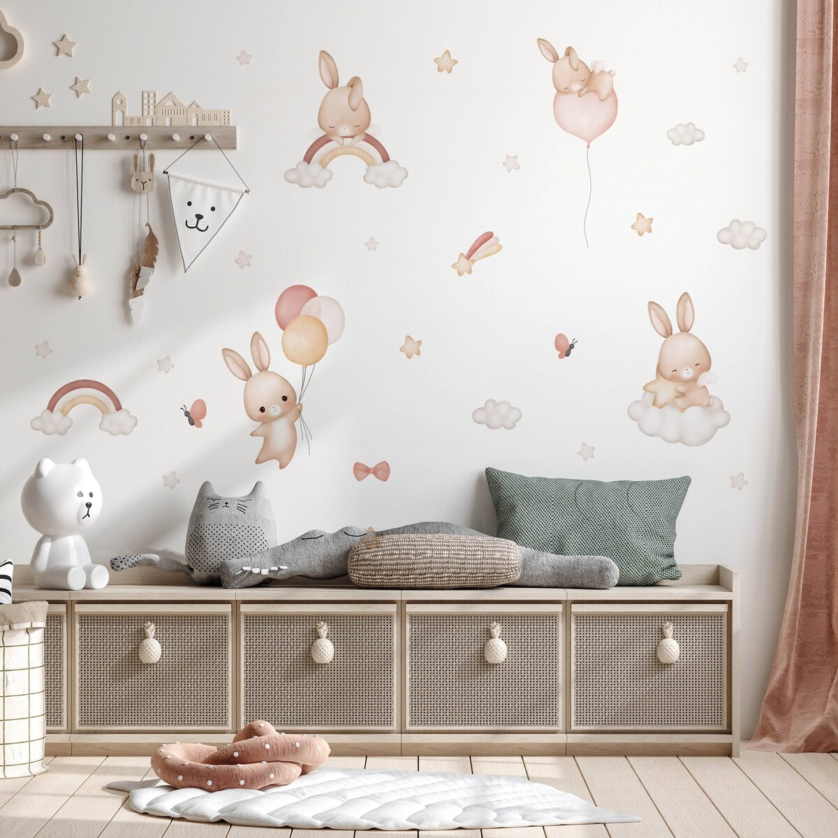 Naklejki Dla Dzieci Króliczki Gwiazdy Chmurki Tęcze Balony Motylki ZESTAW 120x60cm