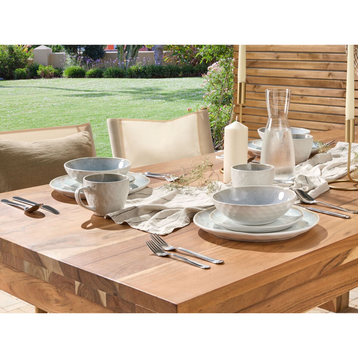 16-częściowy zestaw naczyń z kamionki jasnoszary SESAME