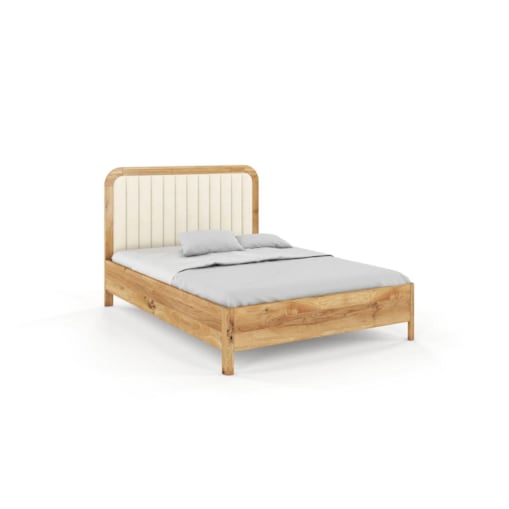 Tapicerowane łóżko drewniane dębowe Visby MODENA BC z wysokim zagłówkiem / 140x200 cm, lakier naturalny, zagłówek Casablanca 2301 (skrzynia na pościel)