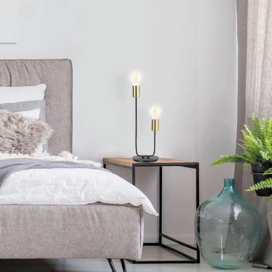 Stojąca LAMPA stołowa LANNY 4560 Rabalux industrialna LAMPKA biurkowa metalowe pręty sticks czarne złote