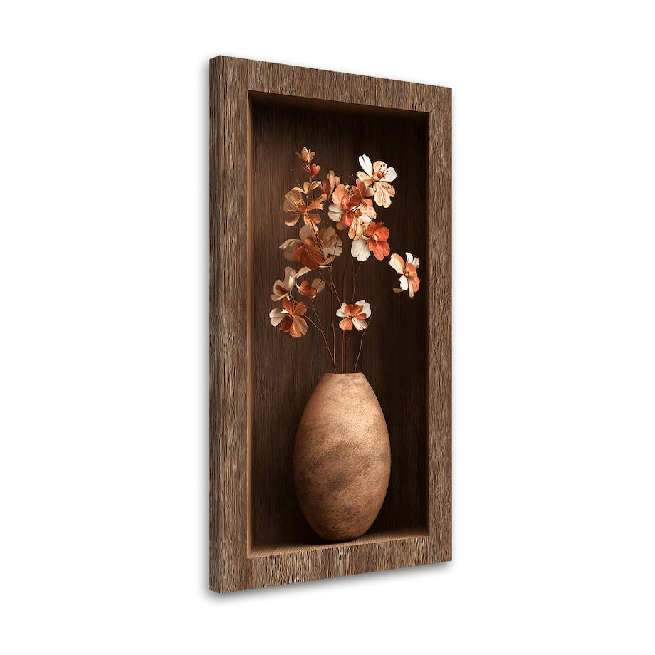 Obraz na ścianę do salonu, Kwiaty w brązowej drewnianej wnęce 60x120
