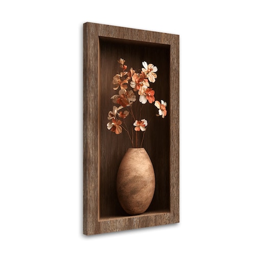 Obraz na ścianę do salonu, Kwiaty w brązowej drewnianej wnęce 60x120