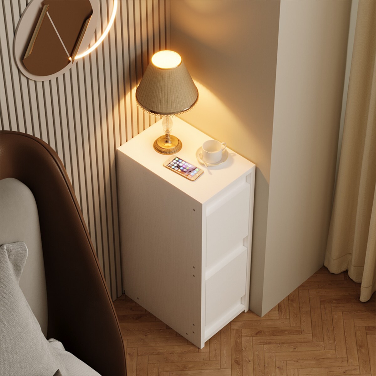 Szafka nocna biała z 2 szufladami stolik nowoczesny loft do sypialni 55 cm