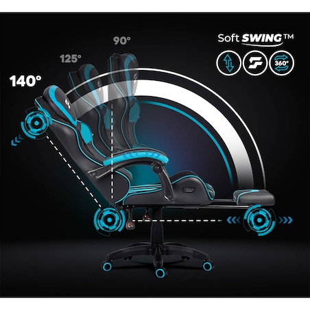 Fotel gamingowy obrotowy dla gracza podnóżek Sofotel Specter czarno-niebieski