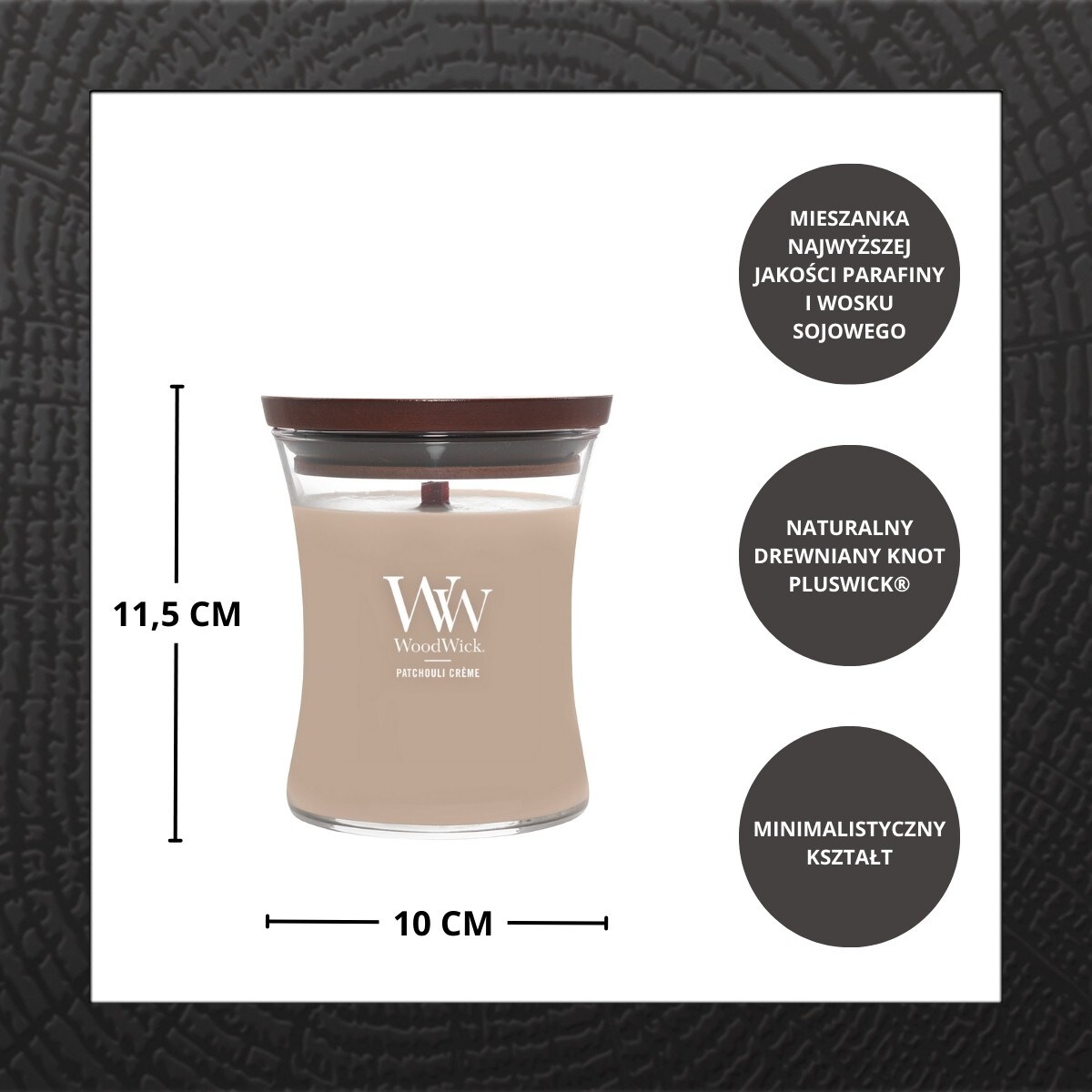WoodWick świeca średnia PATCHOULI CREME