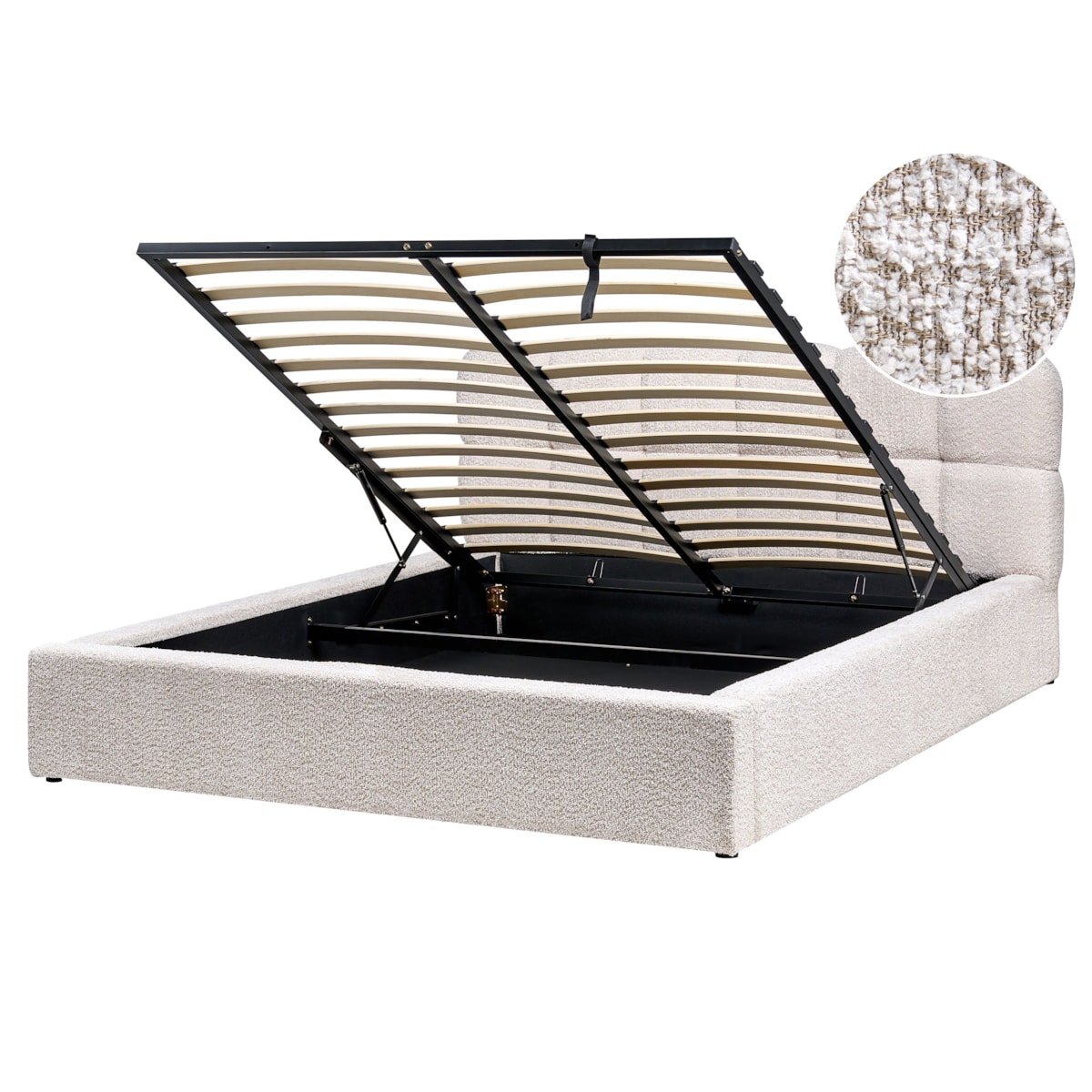 Łóżko z pojemnikiem Boucle BASTON 160 x 200 cm Jasnobeżowy