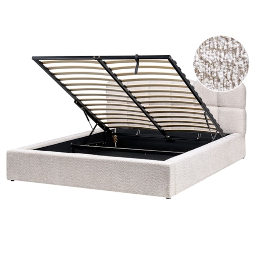 Łóżko z pojemnikiem Boucle BASTON 160 x 200 cm Jasnobeżowy