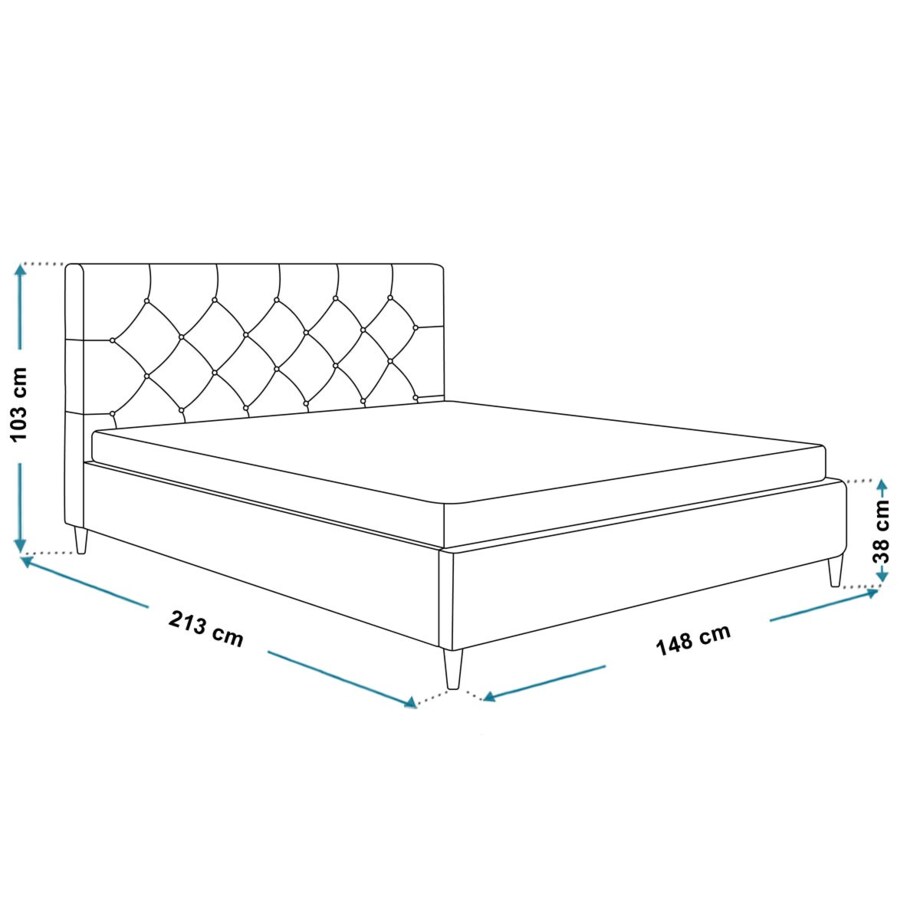 Łóżko tapicerowane 140x200 LUXO 6 na drewnianych nogach - granatowe