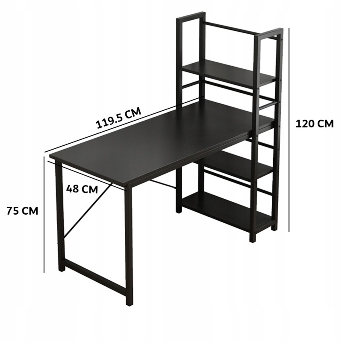 Biurko komputerowe stolik loft czarne industrialne z regałem półkami 120 cm