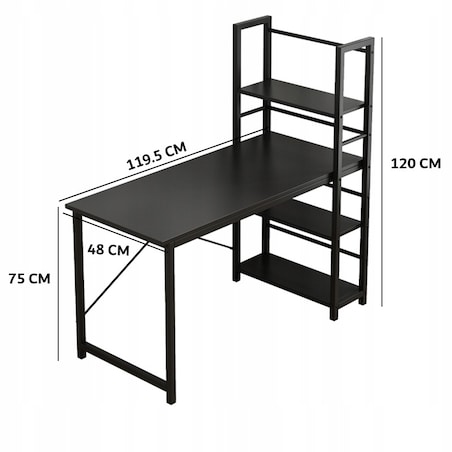 Biurko komputerowe stolik loft czarne industrialne z regałem półkami 120 cm