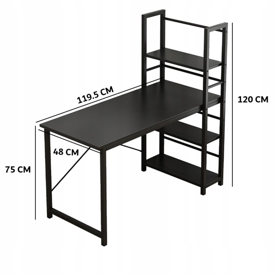 Biurko komputerowe stolik loft czarne industrialne z regałem półkami 120 cm