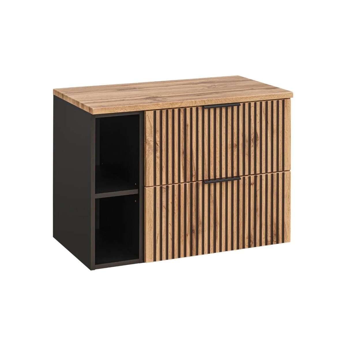 Szafka pod umywalkę nablatową XILO BLACK WOTAN 82 czarna/dąb + regał - zestaw 80 cm z blatem