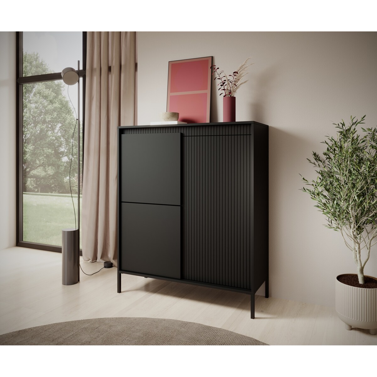 Komoda Wysoka 3D ENSO ryflowana, czarna