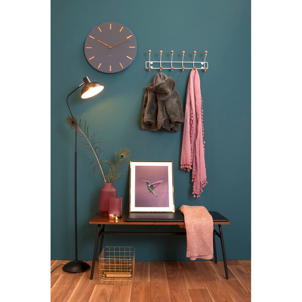 Wieszak na ubrania na ścianę SATURNUS, drewniane gałki, 53,5 cm