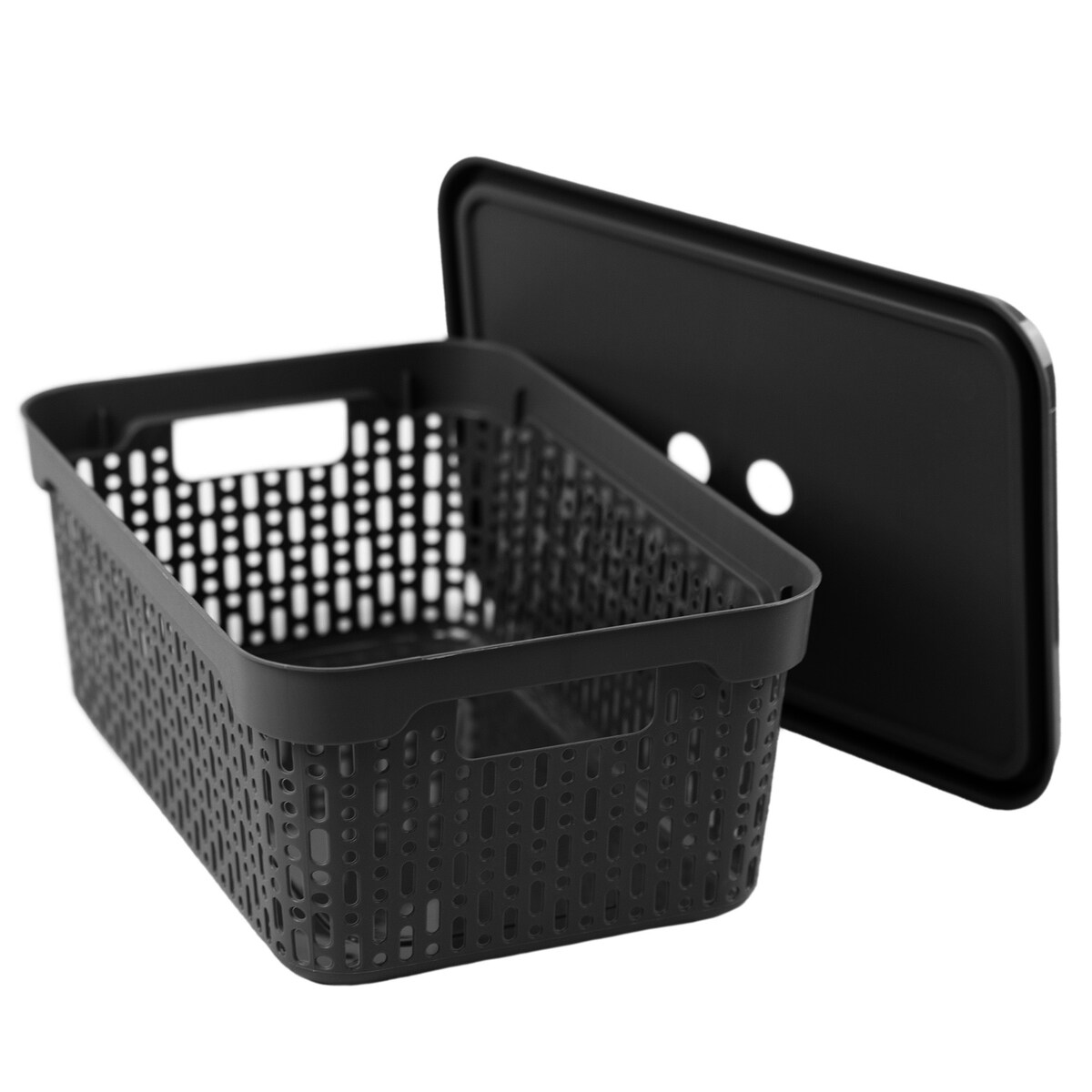 Koszyk Koszyczek Ażurowy L Plastikowy Na Kosmetyki Do Łazienki Pojemnik Z Pokrywką Zamykany Z Dziurkami Czarny