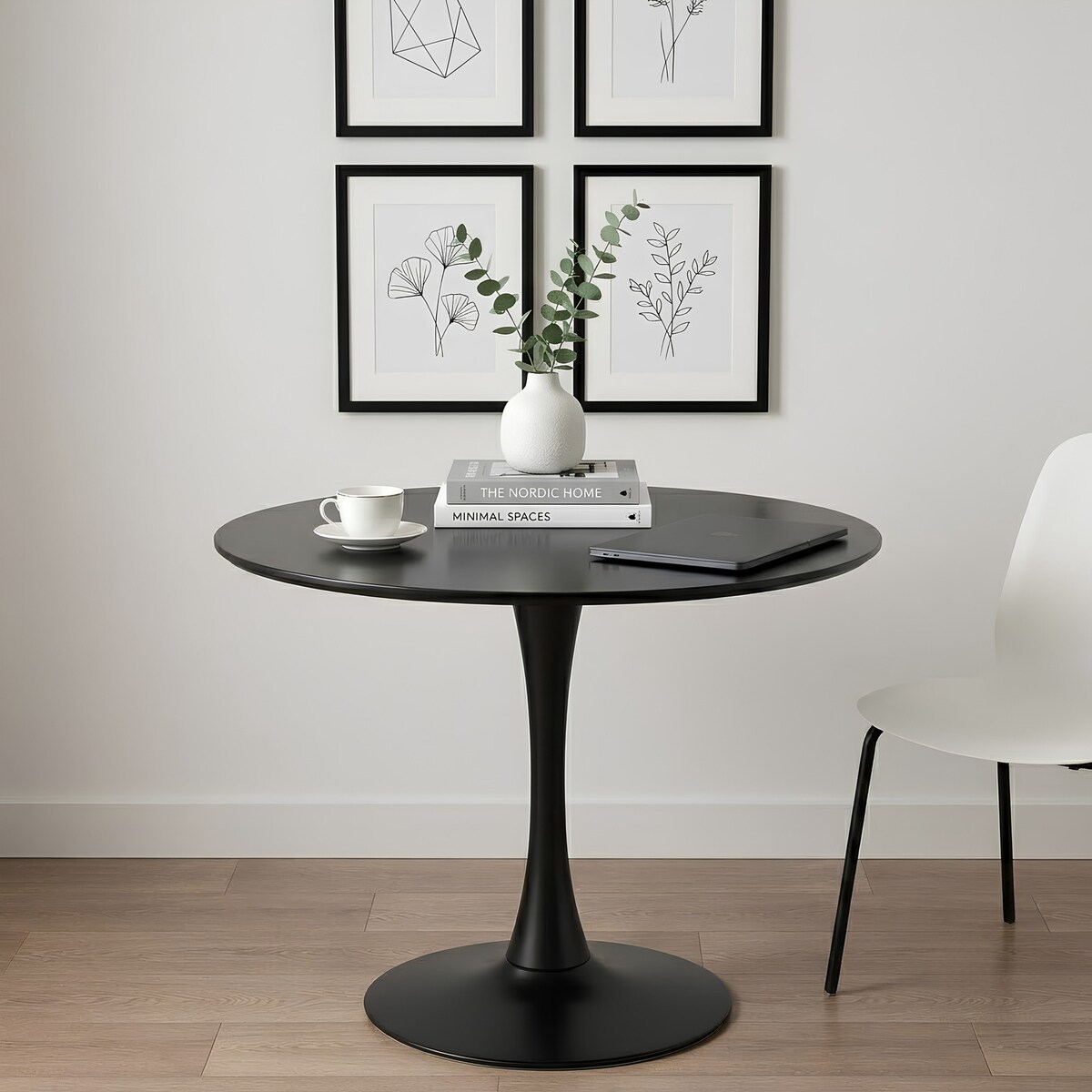 Stół okrągły czarny do salonu jadalni 80 cm nowoczesny minimalistyczny