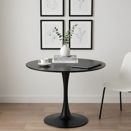 Stół okrągły czarny do salonu jadalni 80 cm nowoczesny minimalistyczny