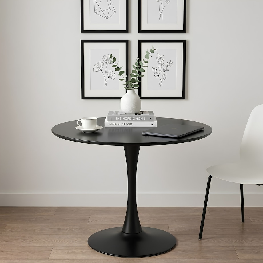 Stół okrągły czarny do salonu jadalni 80 cm nowoczesny minimalistyczny
