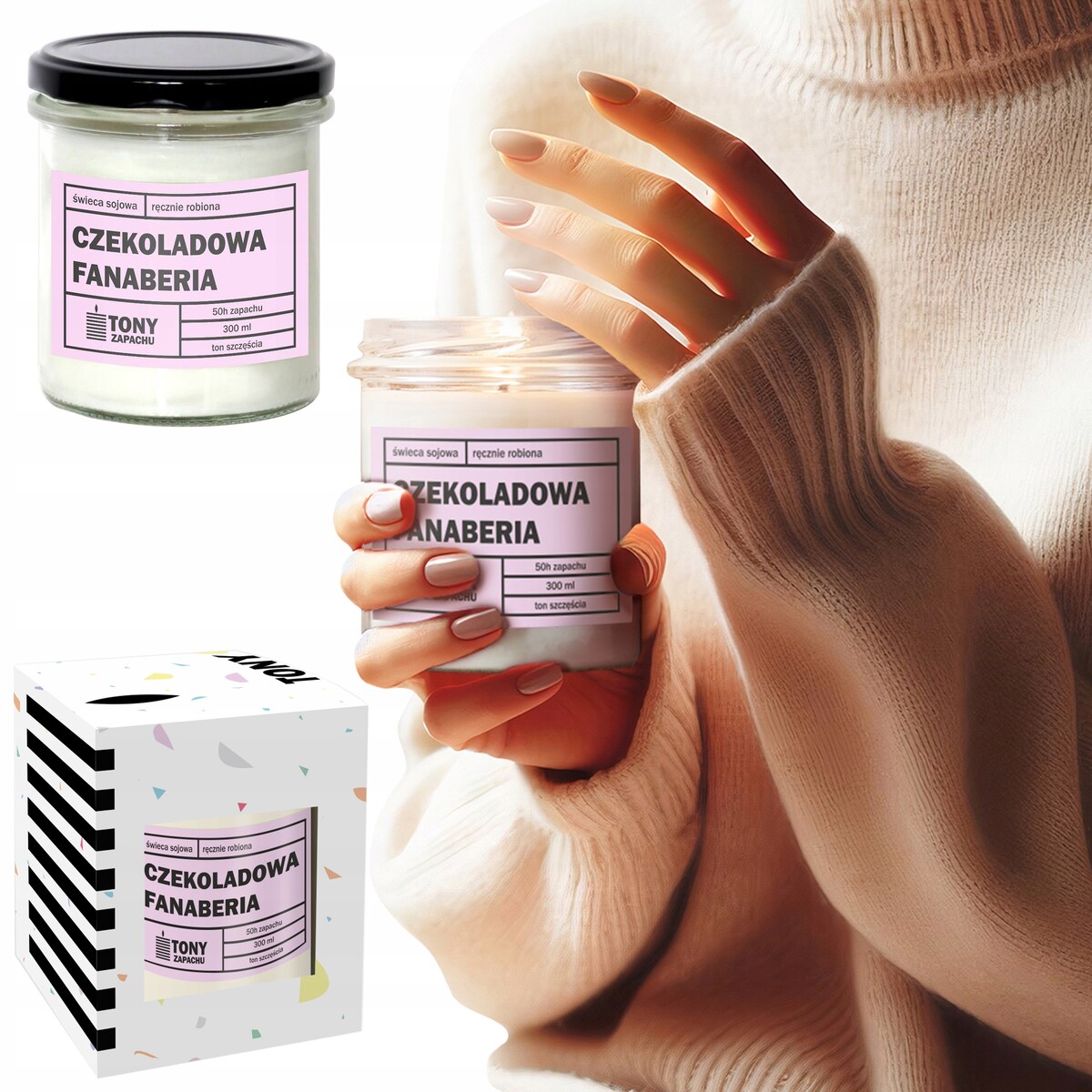 Naturalna świeca zapachowa sojowa w słoiku CZEKOLADOWA FANABERIA na prezent