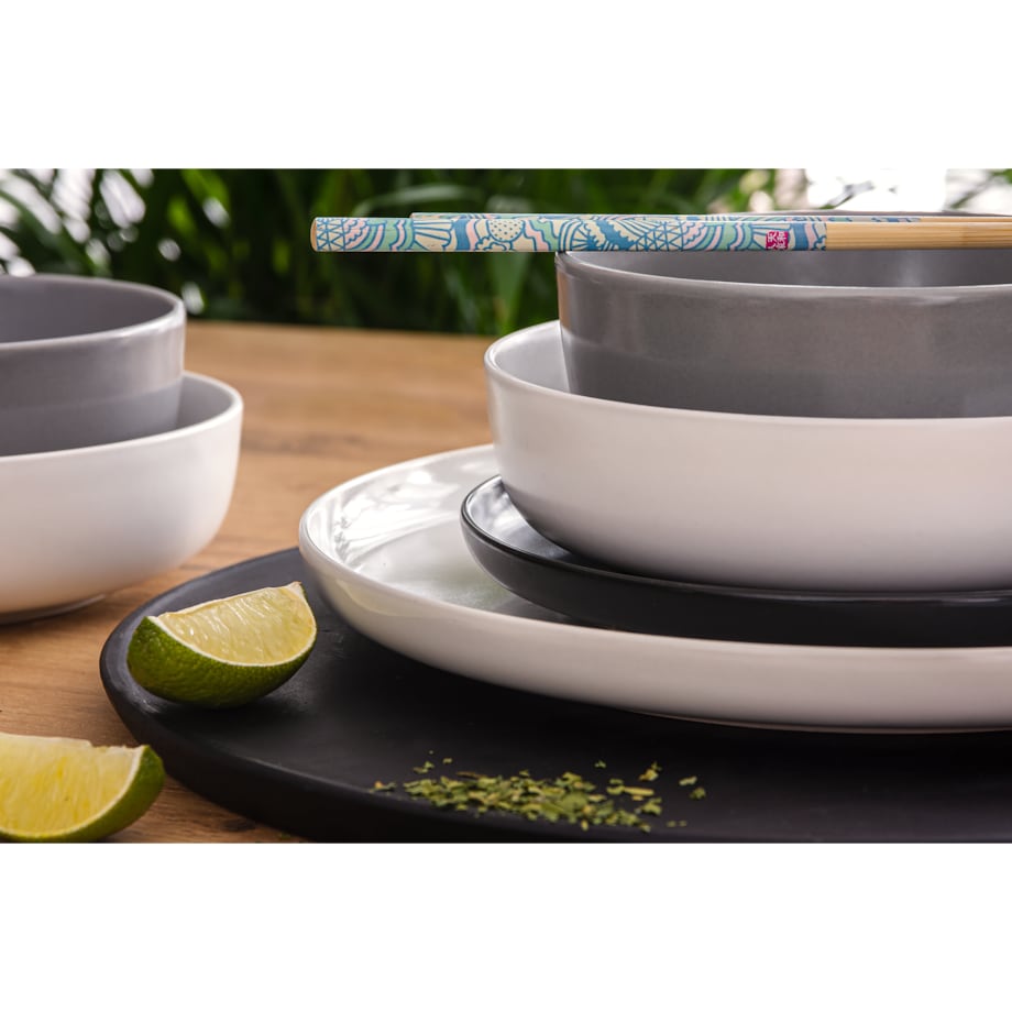 KONSIMO VICTO Zestaw obiadowy 6-osobowy czarno-biały/szaro-biały (24 elementy)