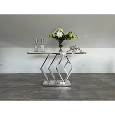 Konsola nowojorska srebrna z kamiennym blatem marmurowym Alis Premium 140x40x83