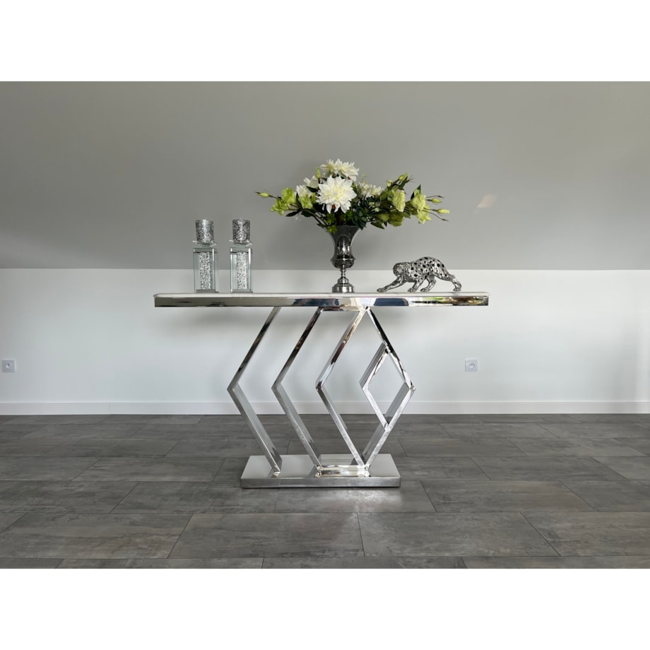 Konsola nowojorska srebrna z kamiennym blatem marmurowym Alis Premium 140x40x83