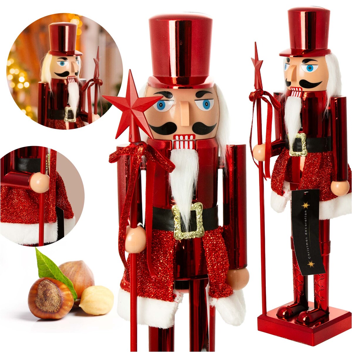 Figurka Dziadek Do Orzechów 60 Cm Boże Narodzenie Czerwony Czapka Płaska