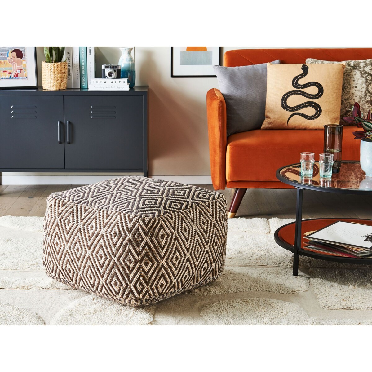 Puf wełniany 60 x 60 x 40 cm brązowo-beżowy MANISA