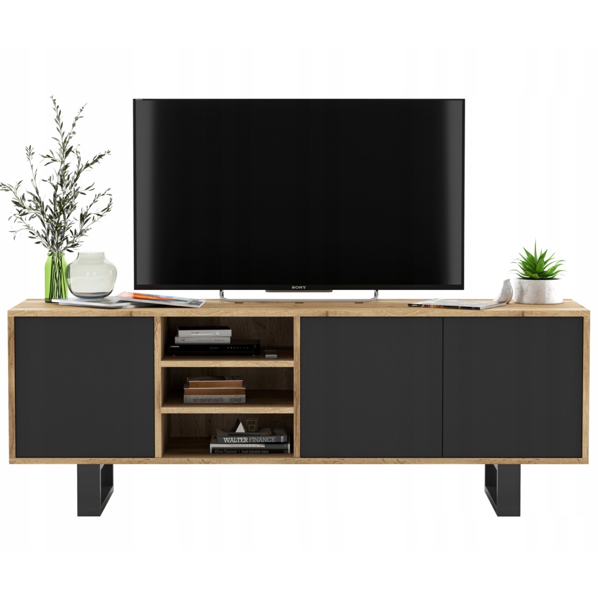 Szafka RTV Loft Komoda Industrialna Czarny MAT Dąb Wotan 150 cm