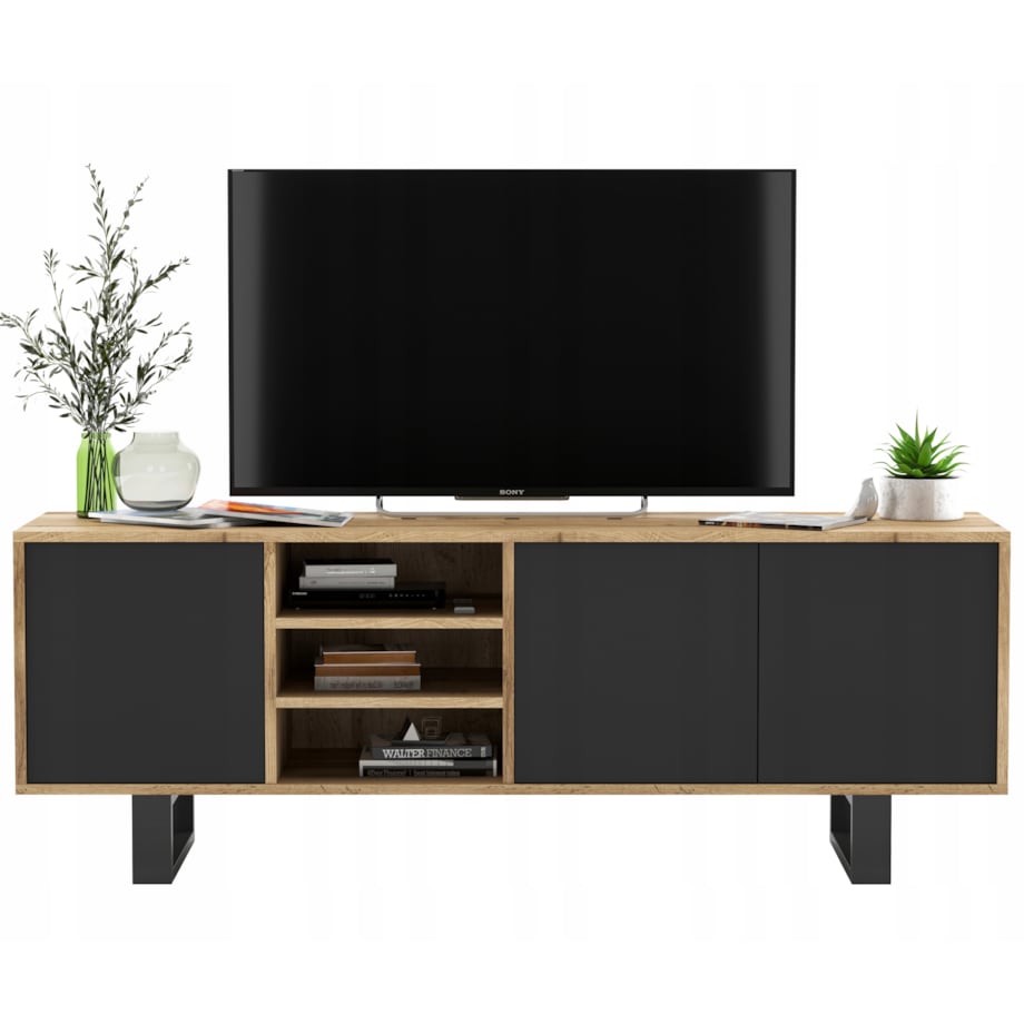 Szafka RTV Loft Komoda Industrialna Czarny MAT Dąb Wotan 150 cm