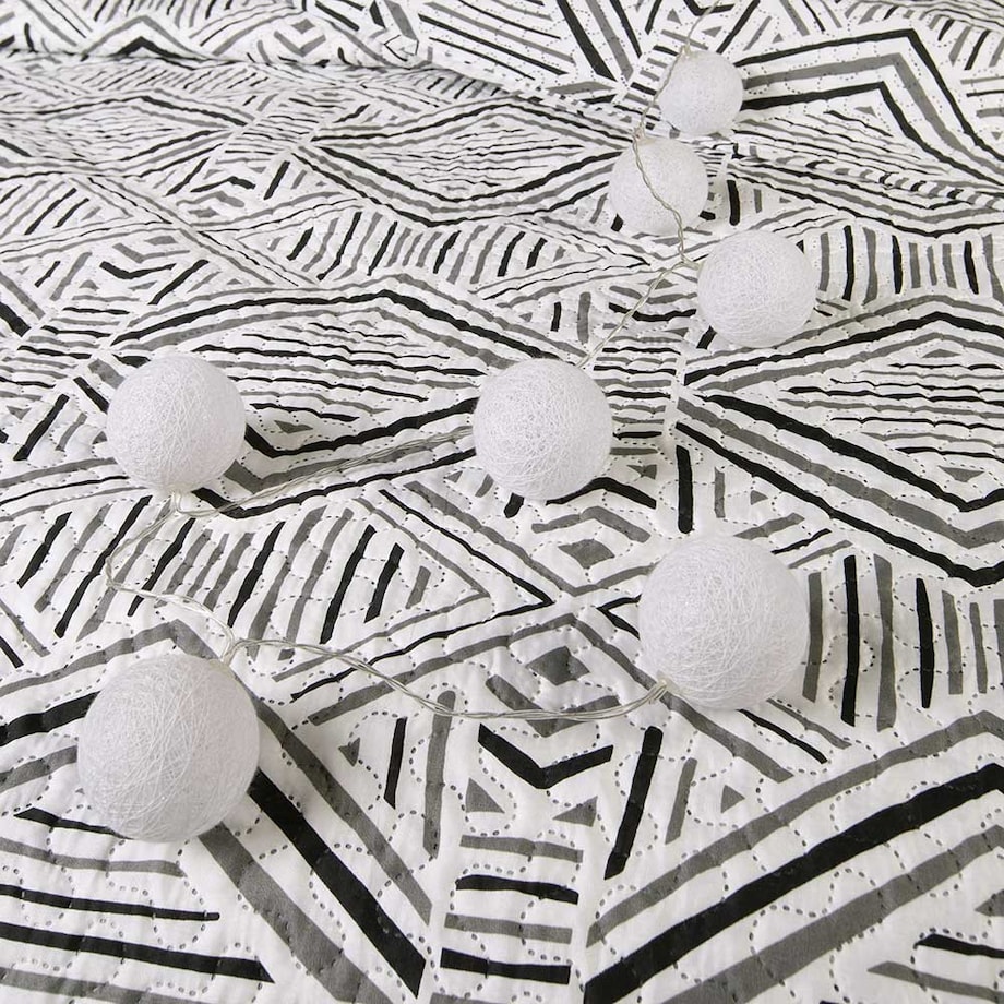 Narzuta pikowana Tarik 170x210 biało-czarna, drukowana