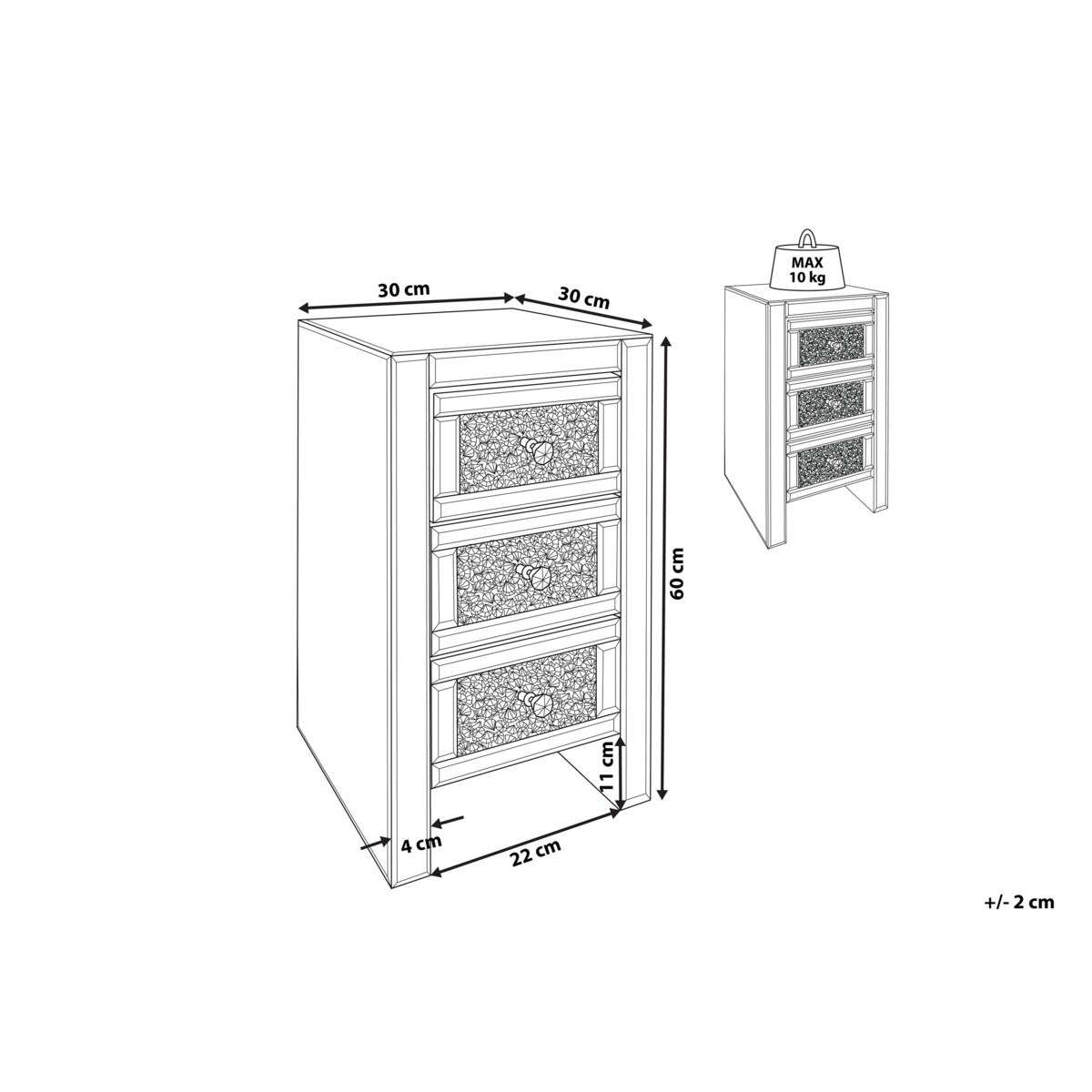 Szafka nocna lustrzana srebrna LORAY