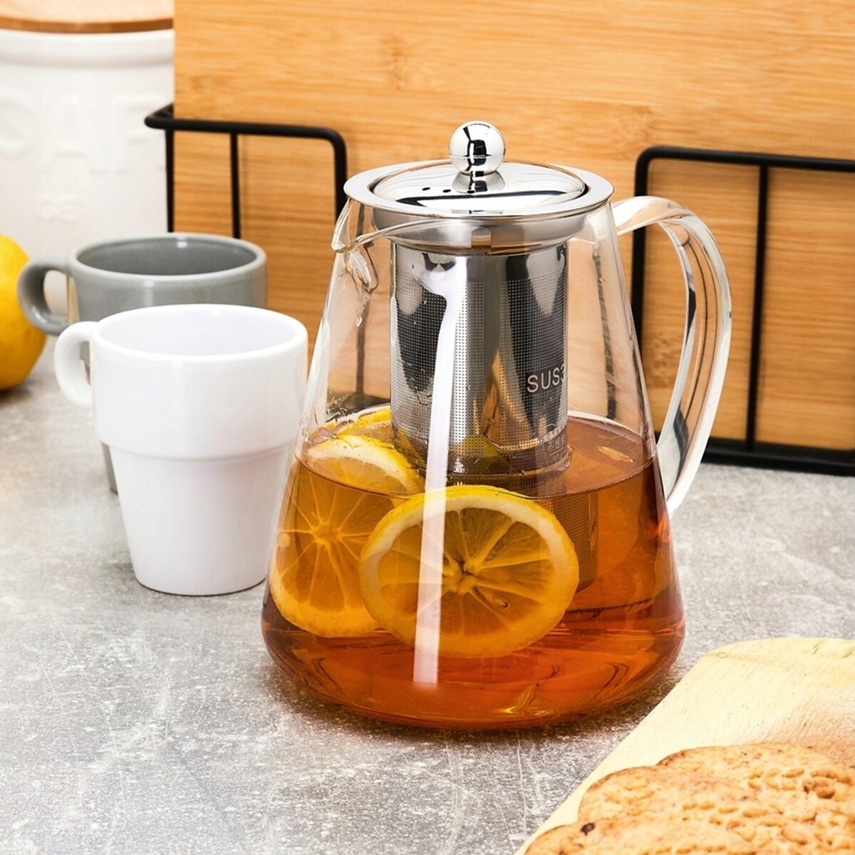 DZBANEK szklany Z ZAPARZACZEM sitko imbryk czajnik na zioła herbatę 1,3 L