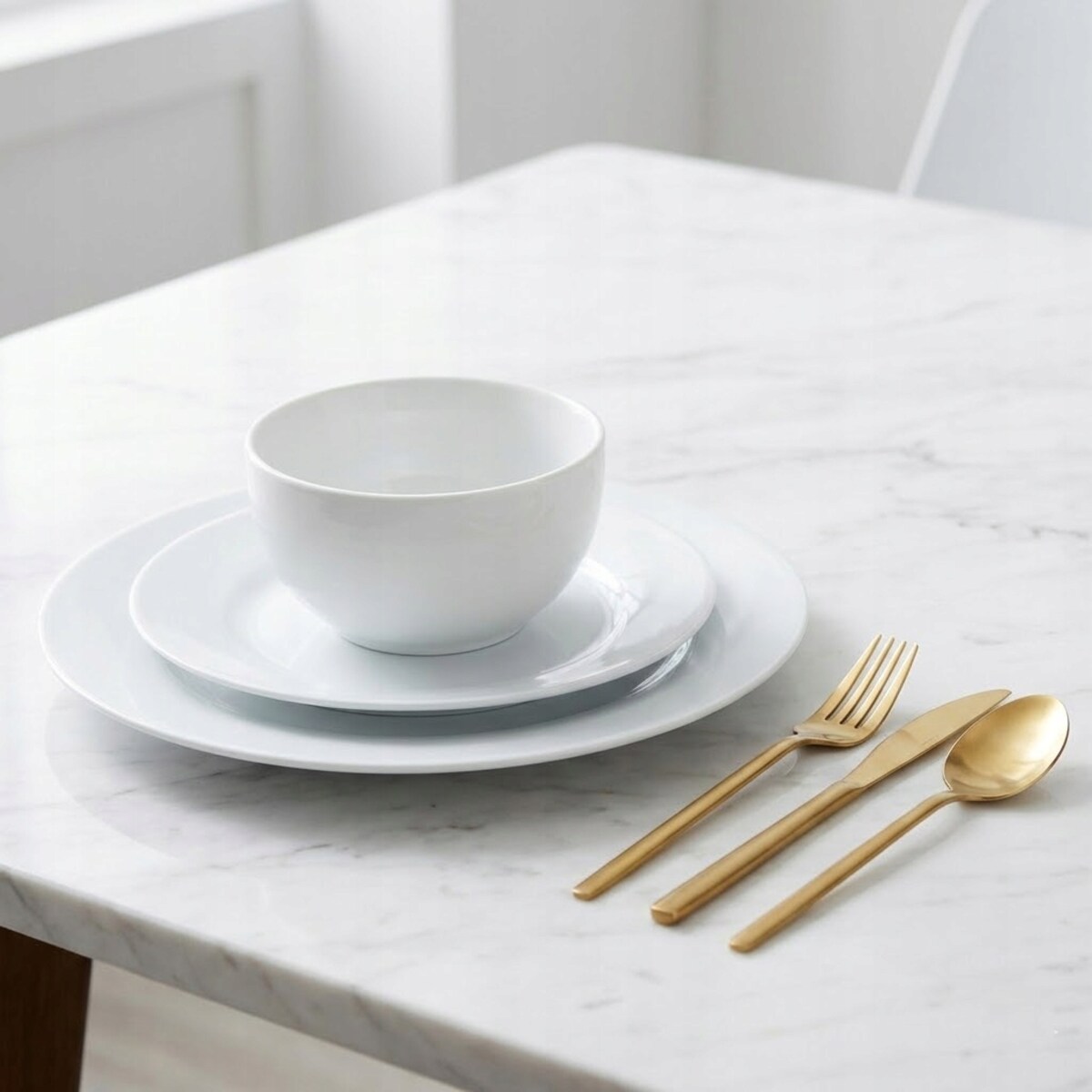 SERWIS OBIADOWY NA 6 OSÓB NOWOCZESNY ZESTAW TALERZY BIAŁY CERAMICZNY 18 el