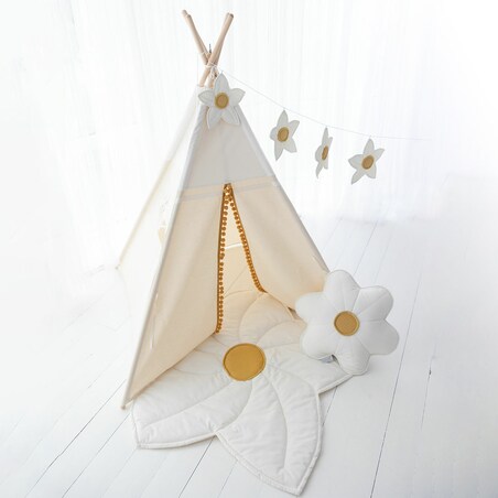 Namiot Tipi Daisy, zestaw z matą, poduszką i girlandą