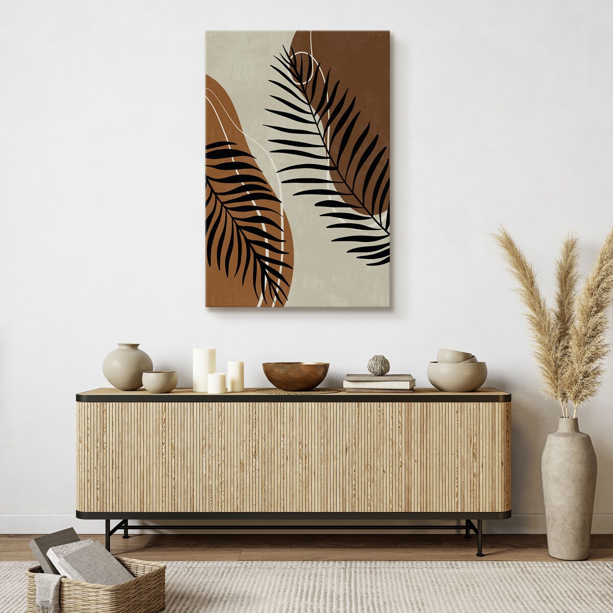 OBRAZ DO SALONU LIŚCIE PALMOWE STYL BOHO NATURA ABSTRAKCJA 80x120cm