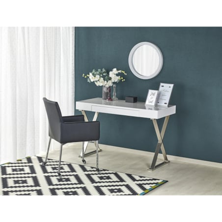 KONSOLA/BIURKO Galati białe Z SZUFLADĄ podstawa chromowana