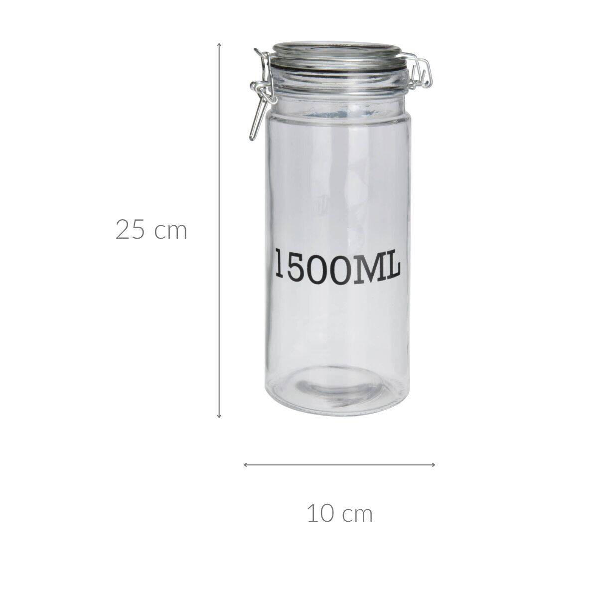 Słoik z pokrywką z klipsem, z informacją o pojemności