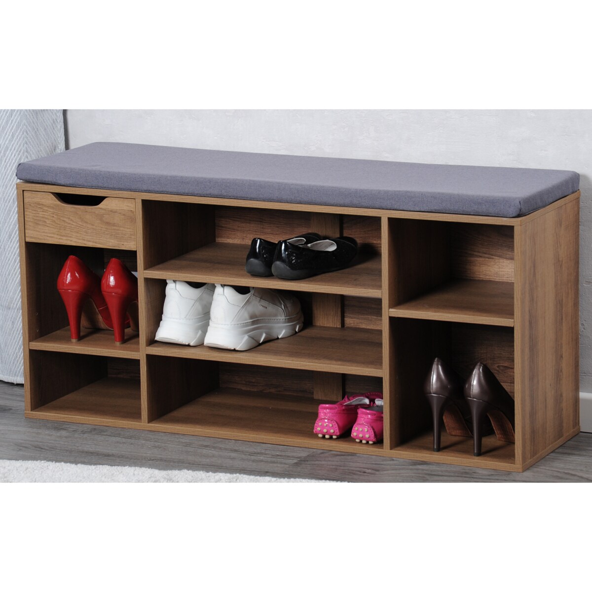 Szafka na buty z szufladą i miękkim siedziskiem, 101 x 29 x 48 cm