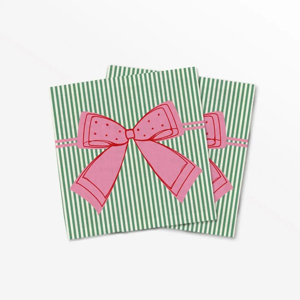 Serwetki świąteczne - Kokardka - zielone paski (2szt.)