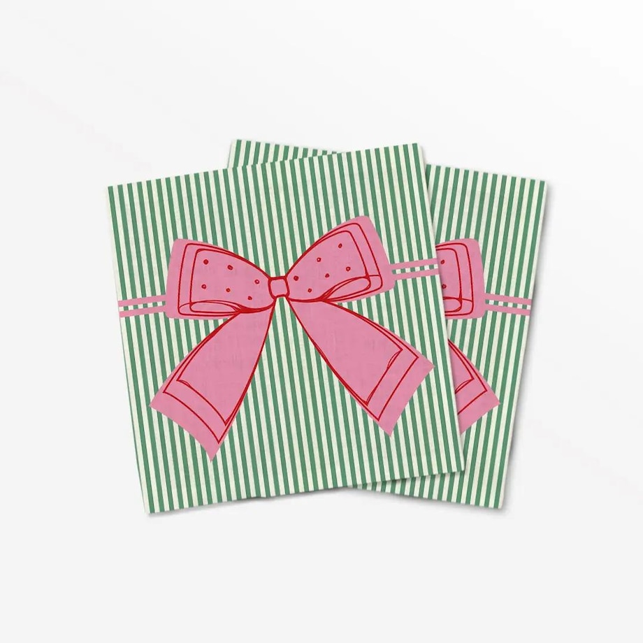 Serwetki świąteczne - Kokardka - zielone paski (2szt.)