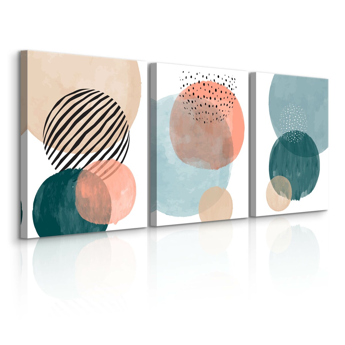 OBRAZY DO SALONU SET AKWARELE KOŁA ABSTRAKCJA MINIMALIZM 90x40cm