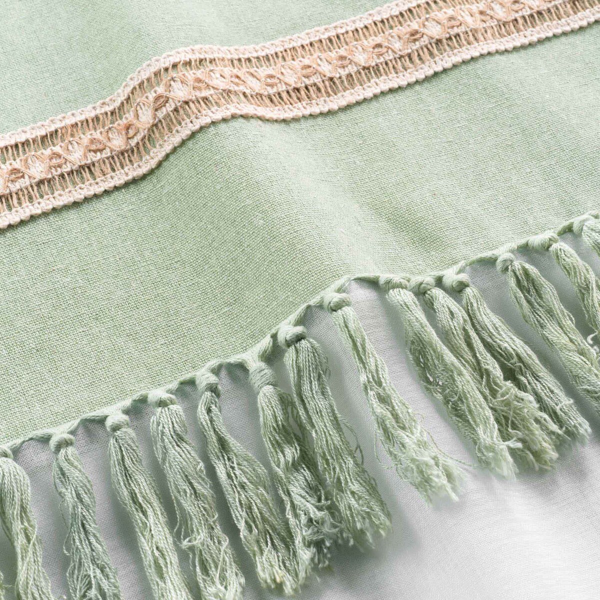 Zasłona na przelotkach z jutowym dekorem i frędzlami JANARA, 140 x 240 cm