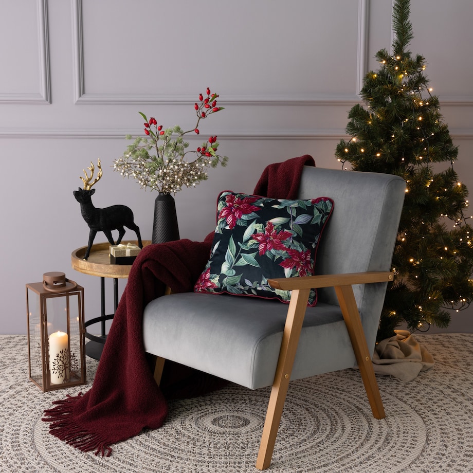 Poszewka na poduszkę Poinsettia Elegance 43x43 cm boże narodzenie, święta, świąteczne, czarny-zielony-czerwony-wielokolorowy, 43x43 cm