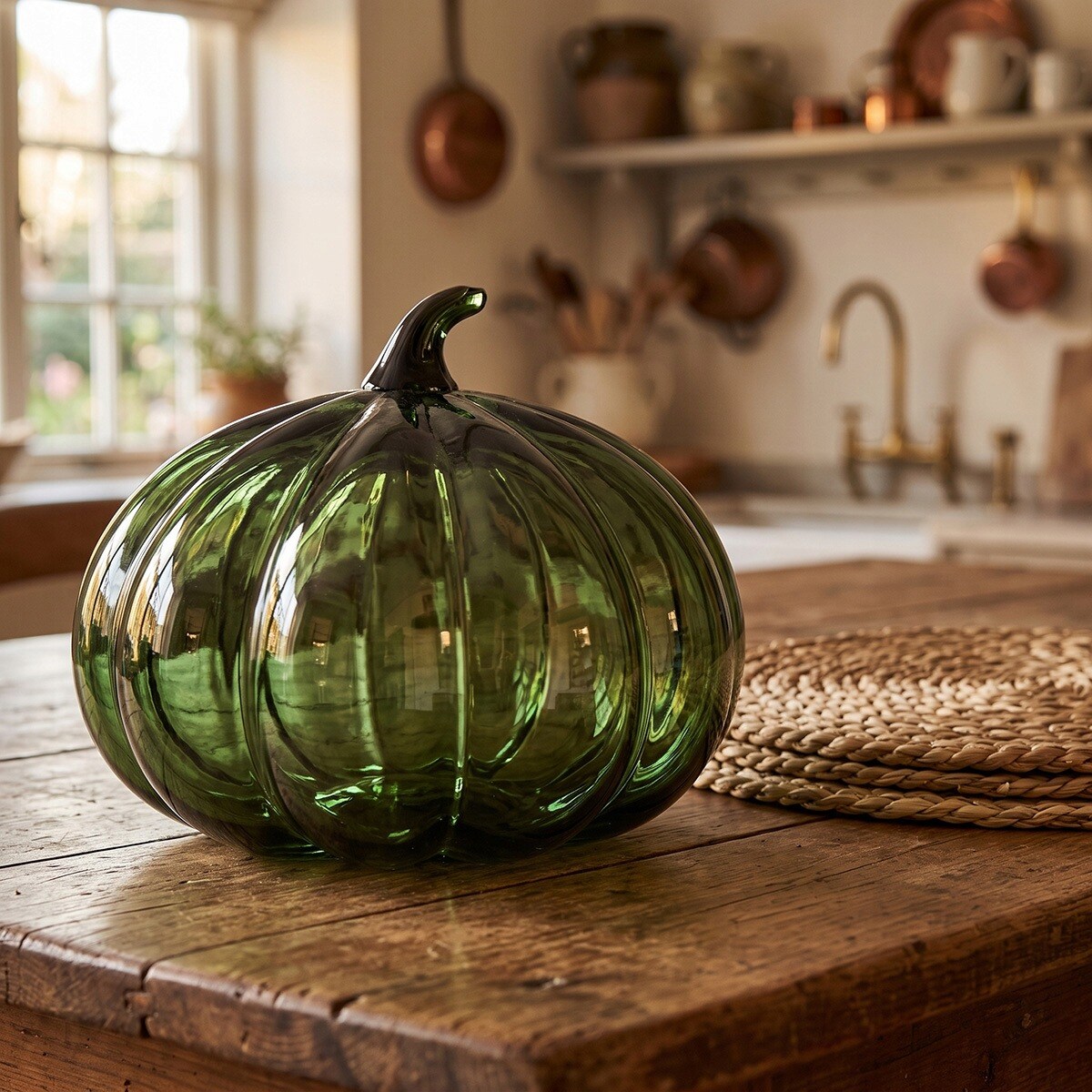 FIGURKA DYNIA SZKLANA ZIELONA NA HALLOWEEN JESIEŃ OZDOBA DEKORACJA BOHO