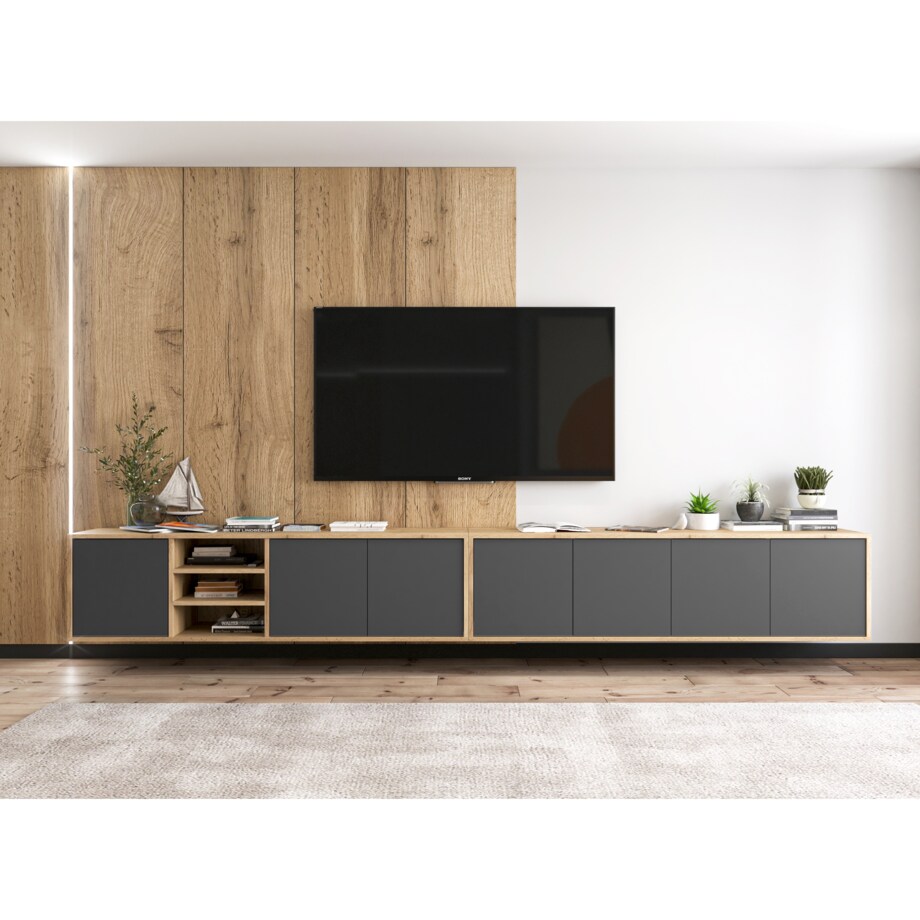 Szafka RTV Wisząca Komoda Industrialna Dąb Wotan Grafit MAT 150 cm
